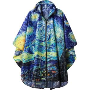 imageSaphiRose Unisex Rain Poncho Raincoat Hooded for Adults Women with PocketsVan Gogh the Starry Night