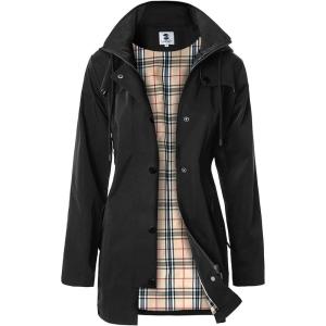 imageSaphiRose Womens Long Hooded Rain Jacket Outdoor Raincoat WindbreakerBlack