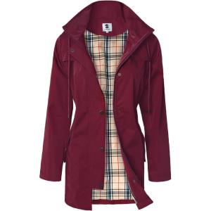 imageSaphiRose Womens Long Hooded Rain Jacket Outdoor Raincoat WindbreakerBurgundy
