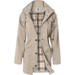 imageSaphiRose Womens Long Hooded Rain Jacket Outdoor Raincoat WindbreakerKhaki