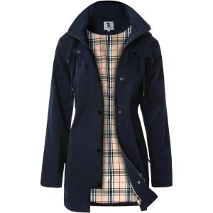 imageSaphiRose Womens Long Hooded Rain Jacket Outdoor Raincoat WindbreakerNavy Blue