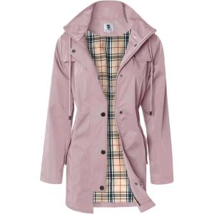 imageSaphiRose Womens Long Hooded Rain Jacket Outdoor Raincoat WindbreakerPink