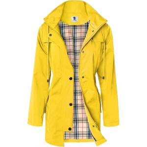 imageSaphiRose Womens Long Hooded Rain Jacket Outdoor Raincoat WindbreakerYellow
