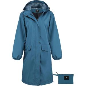 imageSaphiRose Womens Long Rain Jacket Waterproof Lightweight Hooded RaincoatDeepblue