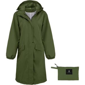 imageSaphiRose Womens Long Rain Jacket Waterproof Lightweight Hooded RaincoatGreen