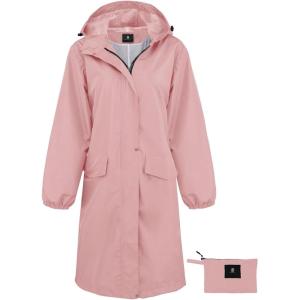 imageSaphiRose Womens Long Rain Jacket Waterproof Lightweight Hooded RaincoatLightpink