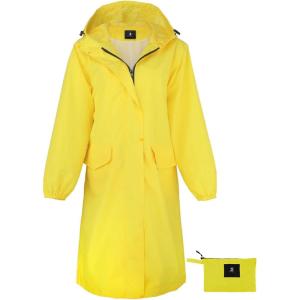imageSaphiRose Womens Long Rain Jacket Waterproof Lightweight Hooded RaincoatYellow