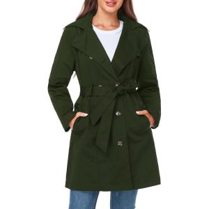 imageSaphiRose Womens WaterResistant Trench Coat DoubleBreasted Long Peacoat with Removable HoodArmy Green