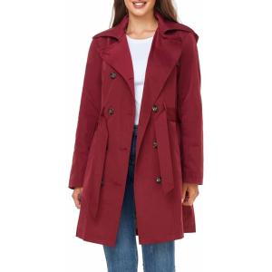 imageSaphiRose Womens WaterResistant Trench Coat DoubleBreasted Long Peacoat with Removable HoodBurgundy