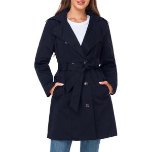 imageSaphiRose Womens WaterResistant Trench Coat DoubleBreasted Long Peacoat with Removable HoodNavy