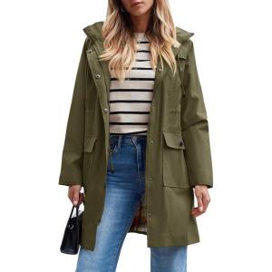 imageSaphiRose Womens Waterproof Rain Jacket Lightweight Raincoat Hooded Windbreaker Trench CoatArmy Green