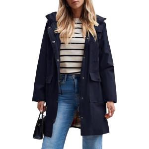 imageSaphiRose Womens Waterproof Rain Jacket Lightweight Raincoat Hooded Windbreaker Trench CoatNavy