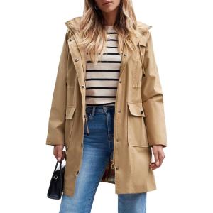 imageSaphiRose Womens Waterproof Rain Jacket Lightweight Raincoat Hooded Windbreaker Trench CoatTan