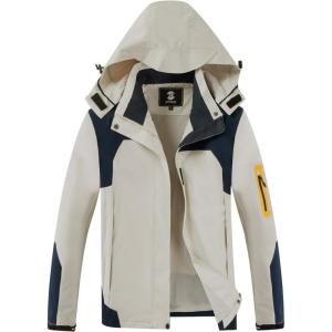 imageSaphiRose Womens Waterproof Rain jacket Lightweight Active Outdoor Raincoat with Removable HoodBeige