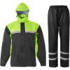 imageMens Rain Suit High Visibility Reflective Work Rain Jacket Pants for All Sport Farm Fishing MotorcycleHivis BlackGreen