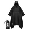 imageSaphiRose Extra Thick Hooded Rain Poncho Double Layer Waterproof Raincoat Jacket for Men Women AdultsBlack