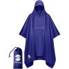 imageSaphiRose Extra Thick Hooded Rain Poncho Double Layer Waterproof Raincoat Jacket for Men Women AdultsBlue