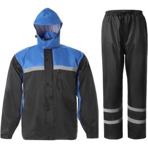 imageMens Rain Suit High Visibility Reflective Work Rain Jacket Pants for All Sport Farm Fishing MotorcycleHivis BlackRoyalblue