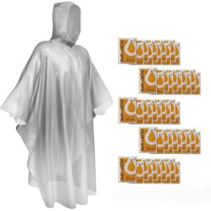 imageSaphiRose Disposable Rain Ponchos Emergency Clear Poncho50 Pack Adult