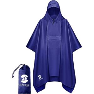 imageSaphiRose Extra Thick Hooded Rain Poncho Double Layer Waterproof Raincoat Jacket for Men Women AdultsBlue