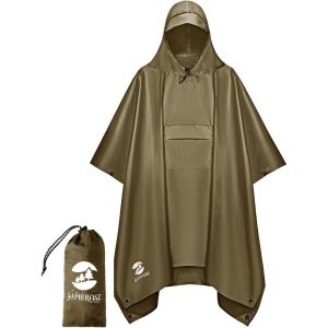 imageSaphiRose Extra Thick Hooded Rain Poncho Double Layer Waterproof Raincoat Jacket for Men Women AdultsBrown