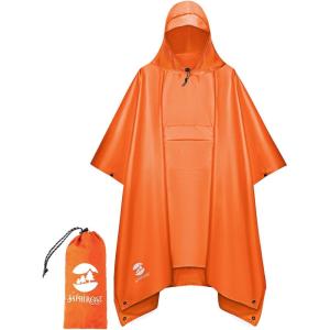 imageSaphiRose Extra Thick Hooded Rain Poncho Double Layer Waterproof Raincoat Jacket for Men Women AdultsOrange