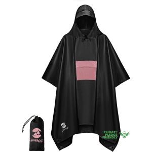 imageSaphiRose Extra Thick Hooded Rain Poncho Double Layer Waterproof Raincoat Jacket for Men Women AdultsPinkblack