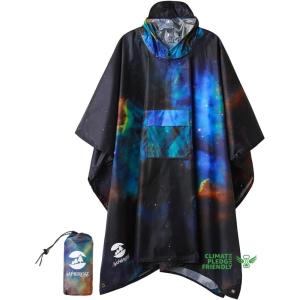 imageSaphiRose Extra Thick Hooded Rain Poncho Double Layer Waterproof Raincoat Jacket for Men Women AdultsUniverse Galaxy