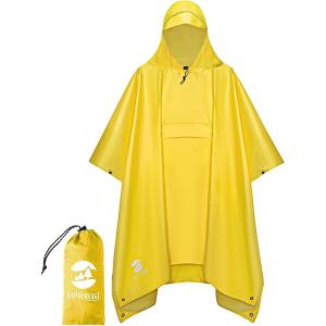 imageSaphiRose Extra Thick Hooded Rain Poncho Double Layer Waterproof Raincoat Jacket for Men Women AdultsYellow