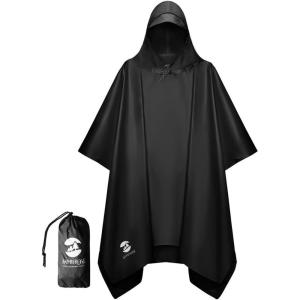 imageSaphiRose Hooded Rain Poncho Waterproof Raincoat Jacket for Men Women AdultsBlack