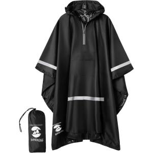 imageSaphiRose Hooded Rain Poncho Waterproof Raincoat Jacket for Men Women AdultsBlack05 With Reflective Stripes