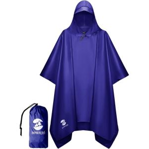 imageSaphiRose Hooded Rain Poncho Waterproof Raincoat Jacket for Men Women AdultsDeep Blue