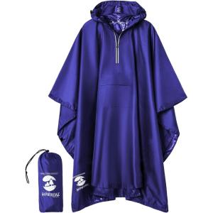 imageSaphiRose Hooded Rain Poncho Waterproof Raincoat Jacket for Men Women AdultsDeep Blue02 With Reflective Stripes