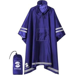imageSaphiRose Hooded Rain Poncho Waterproof Raincoat Jacket for Men Women AdultsDeep Blue03 With Reflective Stripes