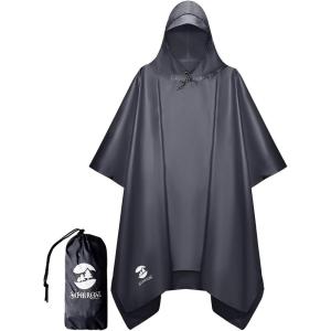 imageSaphiRose Hooded Rain Poncho Waterproof Raincoat Jacket for Men Women AdultsGrey