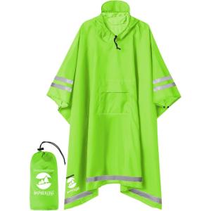 imageSaphiRose Hooded Rain Poncho Waterproof Raincoat Jacket for Men Women AdultsNeon Green