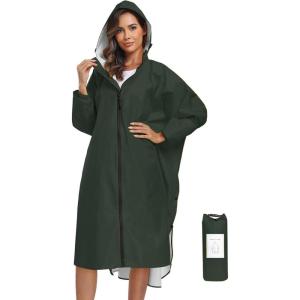 imageSaphiRose Long Sleeve Rain Jacket Extra Length Waterproof Rain Poncho with Hood and Pockets for AdultsArmy Green
