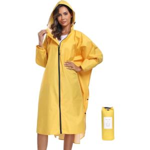 imageSaphiRose Long Sleeve Rain Jacket Extra Length Waterproof Rain Poncho with Hood and Pockets for AdultsYellow