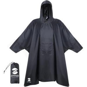 imageSaphiRose Long Sleeves Rain Poncho Waterproof Unisex Raincoat Jacket for Adults Men WomenGrey Long Sleeves