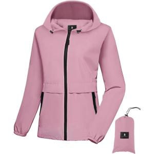 imageSaphiRose Lightweight Rain Jacket Women Waterproof Breathable Raincoat Packable Hooded WindbreakerRose