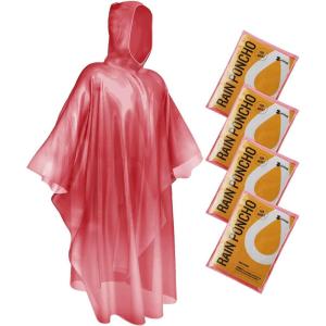 imageSaphiRose Disposable Rain Ponchos Emergency Clear PonchoRed 4 Pack Adult