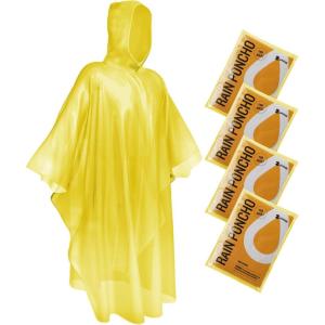 imageSaphiRose Disposable Rain Ponchos Emergency Clear PonchoYellow 4 Pack Adult