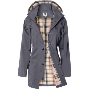 imageSaphiRose Womens Long Hooded Rain Jacket Outdoor Raincoat WindbreakerDark Grey