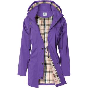 imageSaphiRose Womens Long Hooded Rain Jacket Outdoor Raincoat WindbreakerPurple