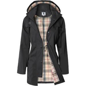 imageSaphiRose Womens Long Hooded Rain Jacket Outdoor Raincoat WindbreakerShadow Black
