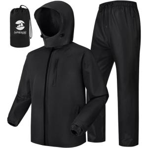 imageSaphiRose Mens Waterproof Rain Suit 2pcsset Packable Rain Gear for Golf Motorcycle FishingBlack