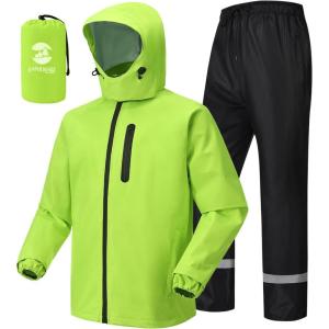 imageSaphiRose Mens Waterproof Rain Suit 2pcsset Packable Rain Gear for Golf Motorcycle FishingGreenReflective Strip