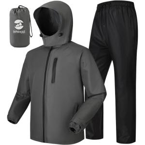 imageSaphiRose Mens Waterproof Rain Suit 2pcsset Packable Rain Gear for Golf Motorcycle FishingGrey