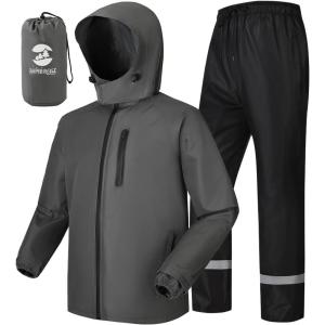 imageSaphiRose Mens Waterproof Rain Suit 2pcsset Packable Rain Gear for Golf Motorcycle FishingGreyReflective Strip