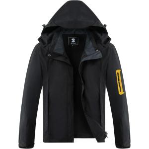 imageWomens Waterproof Rain jacket Lightweight Active Outdoor Raincoat with Removable HoodBlackyellow